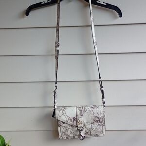 REBECCA Minkoff White Marble Hudson Moto Mini   Crossbody Bag And Small Wallet